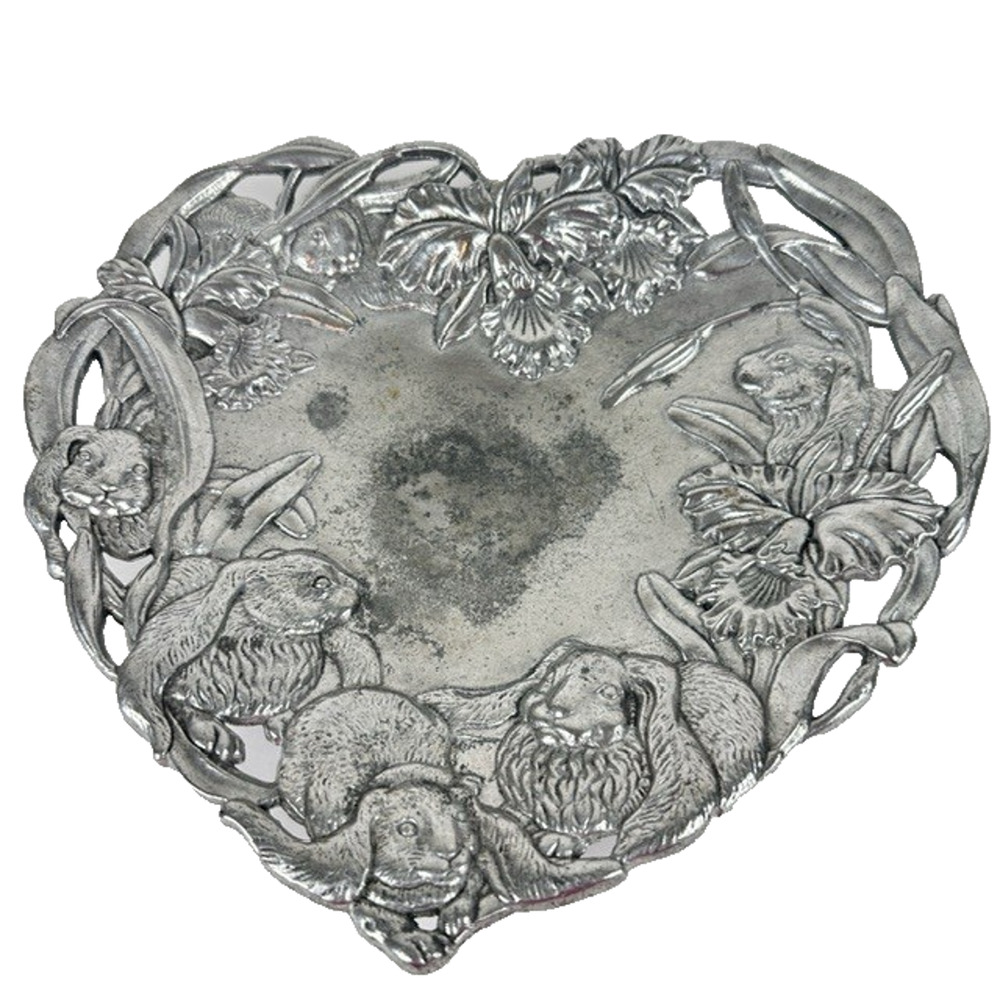 Arthur Court Heart Bunnies & Daffodils Aluminum 10" Bowl 1993 Vintage